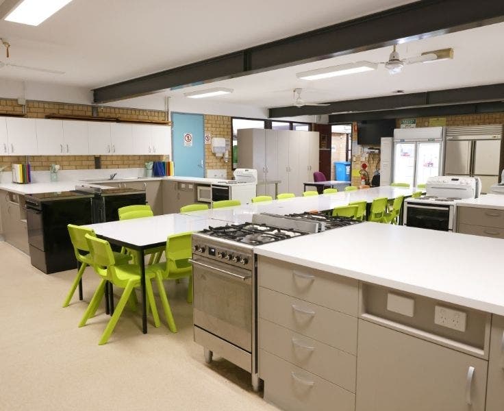 View of the new school kitchen classroom