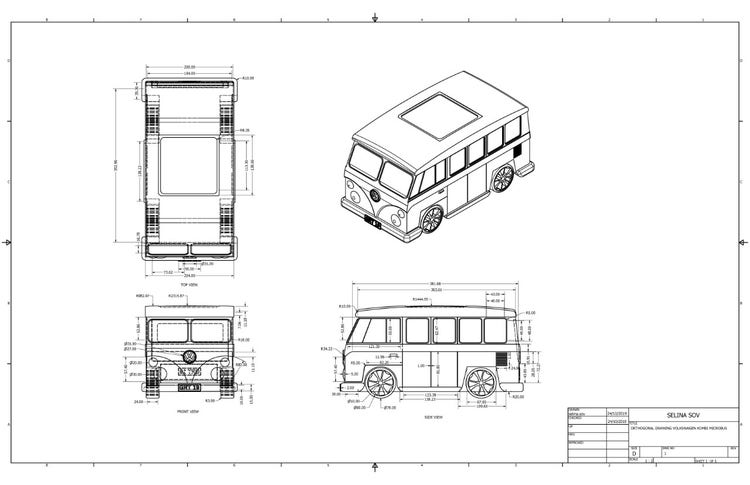 Computer aided technical drawing of a Kombi Van by a student